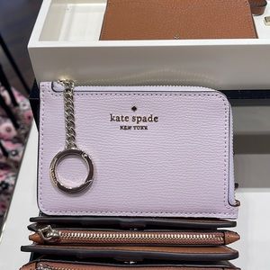 Kate Spade Refined Grain Leather Medium L-zip Card Holder Lilac Moon WLR00595